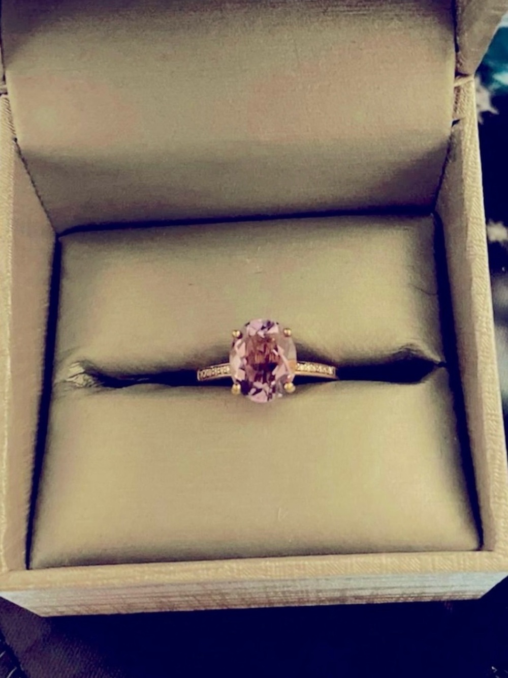 Zales 14k Rose Gold Ring with amethyst main stone and 1/20 ct diamonds